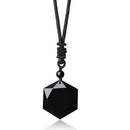 Women Necklace Black Obsidian Stone Hexagram Shape Pendant Jewelry Sweater Chain