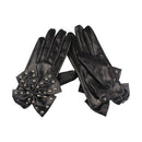 Black Fashion Lady Gaga Big Bow Rivets Women Faux Leather Finger Gloves Siz