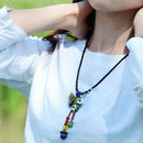Ethnic Long Necklace Female Green Turquoise Copper Shell Flower Red Agate P