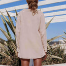Long Sleeve Blouse Women Turn Down Collar Plain Cardigan Tops (Khaki XL)