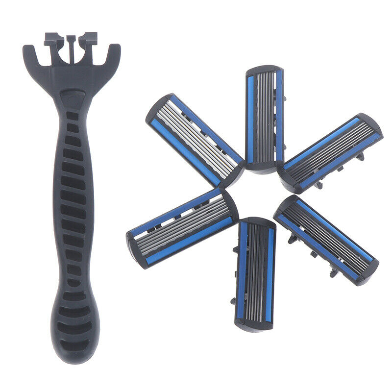 6 Layers Razor 1 Razor Holder + 6 Replacement Blades Head Cassette Hair TriS Kw