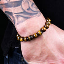 2Pcs Men Boyfriend Classic Lava Rock Tiger Eye Gem Stone Beaded Healing Bracelet