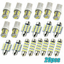 20x Car Interior Combo LED Map Dome Door Trunk License Plate Light Bulbs White