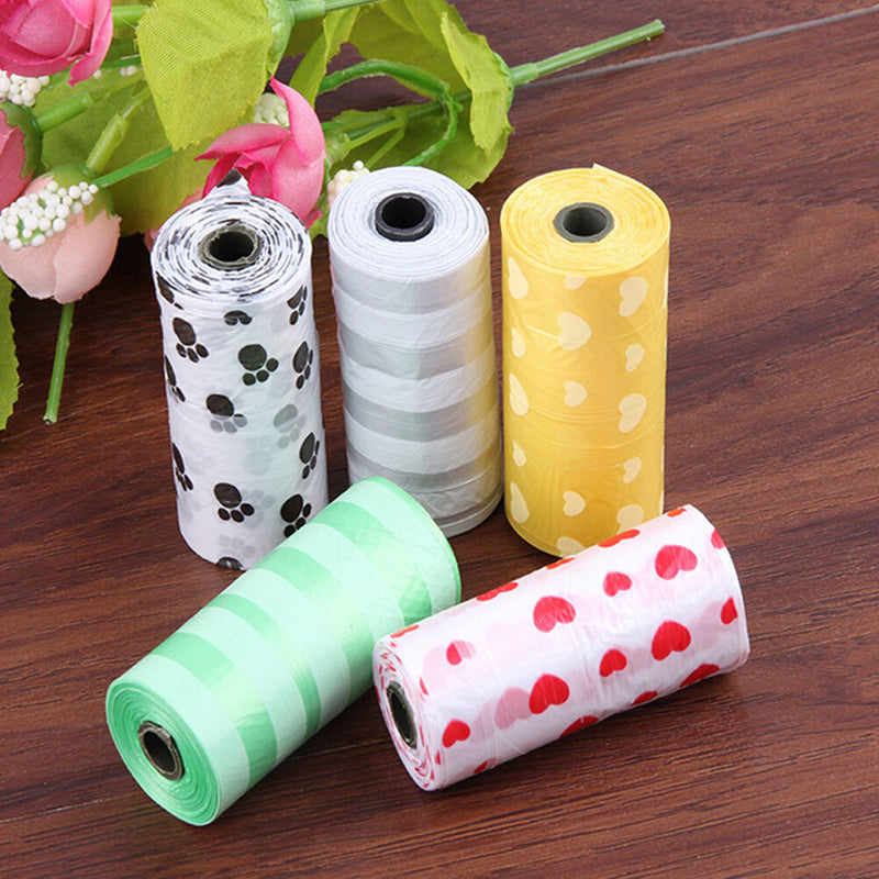 Hot 1Roll/15X Pet Dog Waste Poo Poop Bag Printing Degradable Clean-up Dispens ES