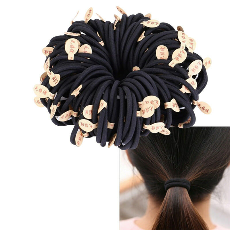 10X Black Colors Rope Elastics Hair Ties 4mm Thick Hairbands Girl's Hair Bands &
