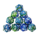 Set of 10 Blue Green D20 Acrylic Dice for RPG D&D Gaming Twenty Sided Die