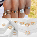 4pcs Rhinestone Ring Star Geometric Knuckle Ring Women Wedding Jewelry Gift A