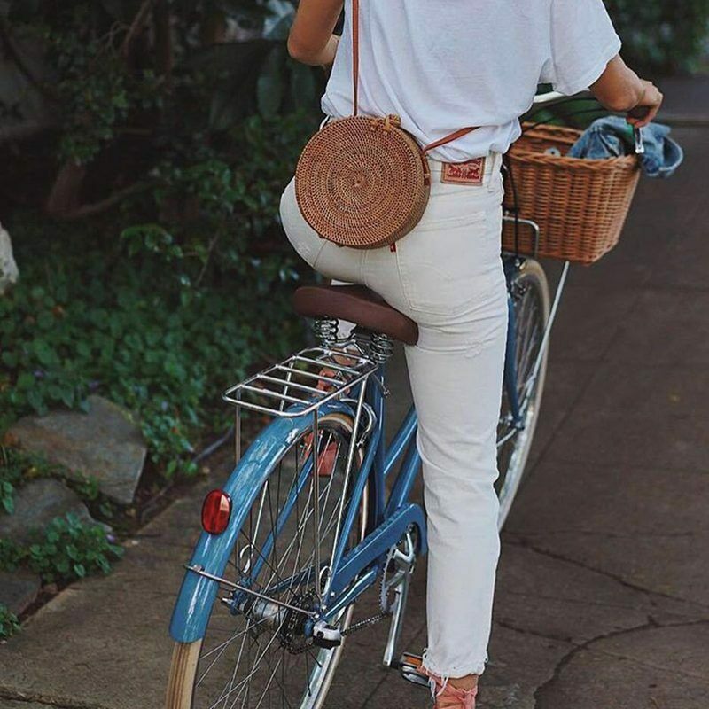 Round Women Summer Rattan Bag Handmade Woven Beach Cross Body Bag Circle Bo M6G8