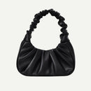 Elegant Pleated Handbag Women Leather Travel Totes Shoulder Bag (Black)