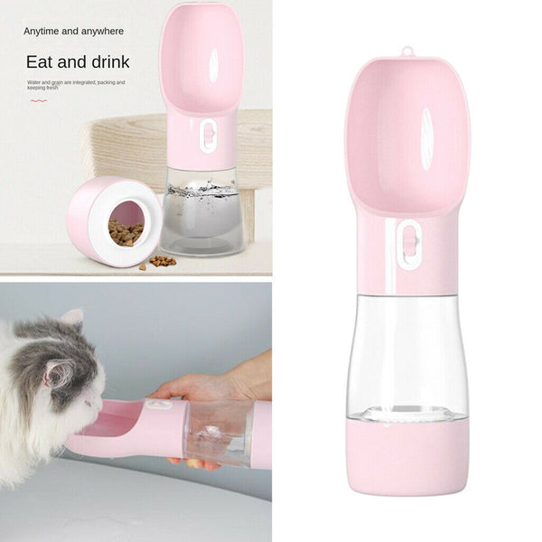 Portable Pets Dog Puppy Water Bottle Drinking Feeder Outdoor Walking Travel Pink