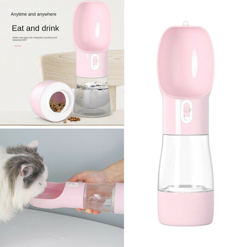 Portable Pets Dog Puppy Water Bottle Drinking Feeder Outdoor Walking Travel Pink