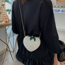 Cute Strawberry Heart Shape Pu Studs Fashion Lady Chain Wallet Clutch Bag S