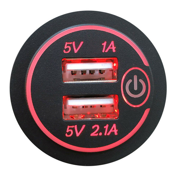 3.1A Dual USB Charger Socket with Touch Switch + 2 Terminals for Car Motorcycle