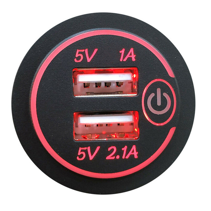 3.1A Dual USB Charger Socket with Touch Switch + 2 Terminals for Car Motorcycle