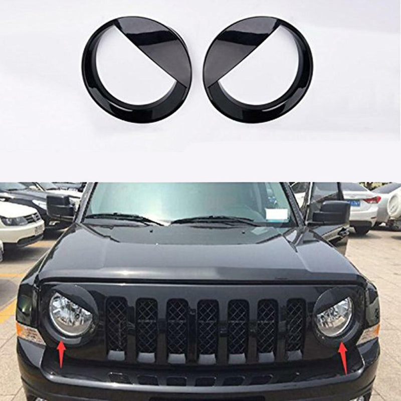 2pcs Black Chrome Bezels Front Light Headlight Trim Cover for Jeep Patriot