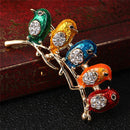 Enamel Five Birds Brooch Pin Crystal Rhinestone Collar Clip Animal Brooch Gif JR