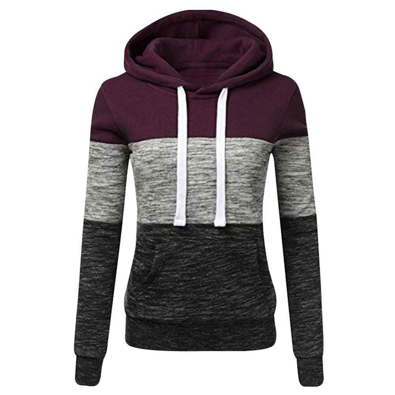 Stitching Women Long Sleeve Hit Color Autumn Leisure Hoodies (Red M) A