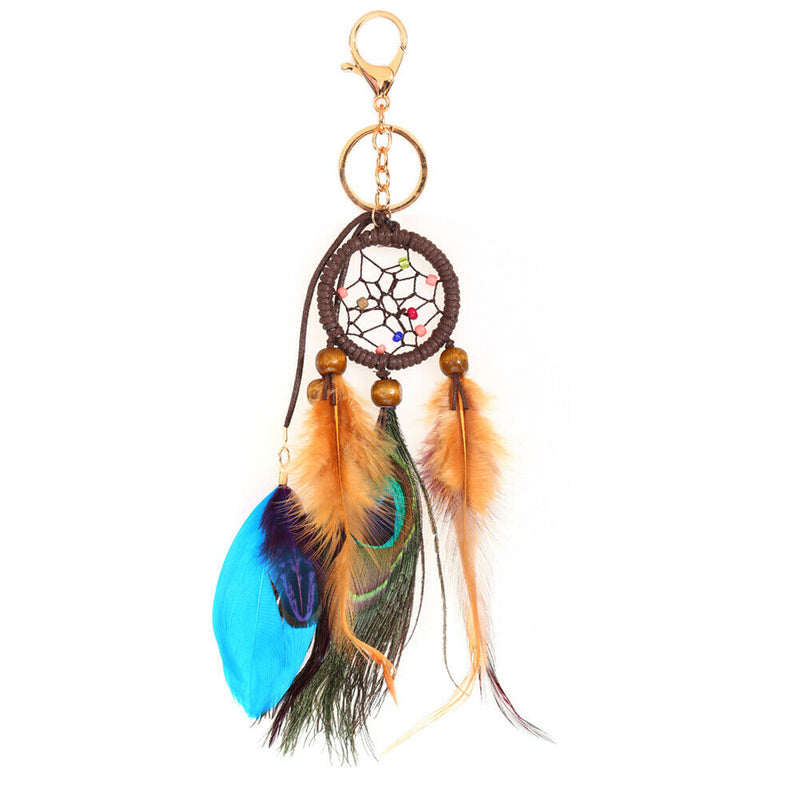 Dream Catcher Keychain Peacock Feather Car Key Ring Women Girl Jewelry Gift