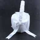 White Satin Beaded Wedding Flower Girl Basket Bowknot Decor