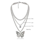 Multi-layer Necklace Women Hollow Out Butterfly Lock Choker Pendant Jewelry A