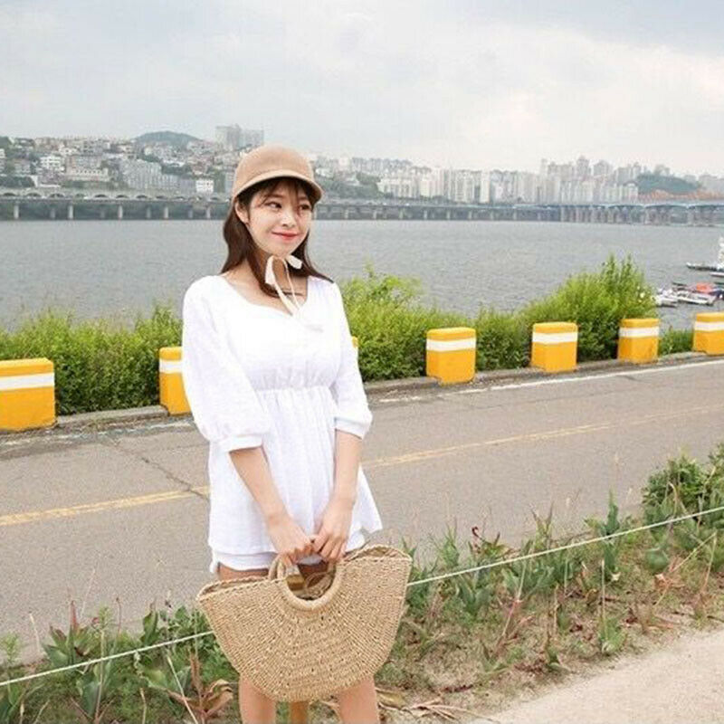 Summer Handmade Bags Women Pompon Beach Weaving Ladies Straw Bag Wrapped Be I9H2