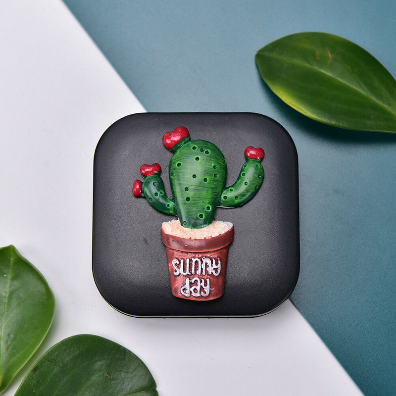 Cactus Contact Lens Storage Box Eyes Care Kit Holder Washer Cleaning Contai BX