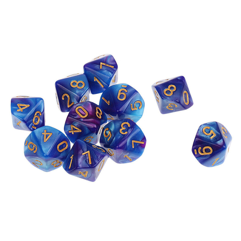10pcs 10 Sided Dice D10 Polyhedral Dice for    DND MTG RPG High quality Blue