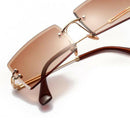 2Pack Stylish Rectangle Cut Rimless Sunglasses Tinted Lens Eyewear Shades Coffee