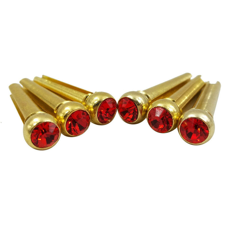Set of 6 Red Crystal Bridge Pins Copper for Acoustic Guitar Accessory