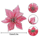 10pcs Glitter Flower Christmas Ornament Xmas Tree Pendant Decor (Rose Red)