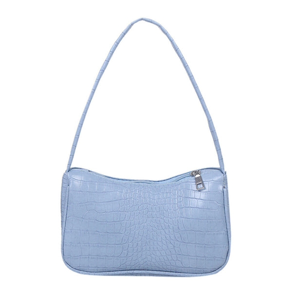 Retro Alligator PU Leather Handbag Women Casual Totes Shoulder Bag (Blue)