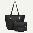 4pcs/set Solid Color Litchi Pattern Women Shoulder Handbags Clutch (Black)