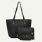 4pcs/set Solid Color Litchi Pattern Women Shoulder Handbags Clutch (Black)