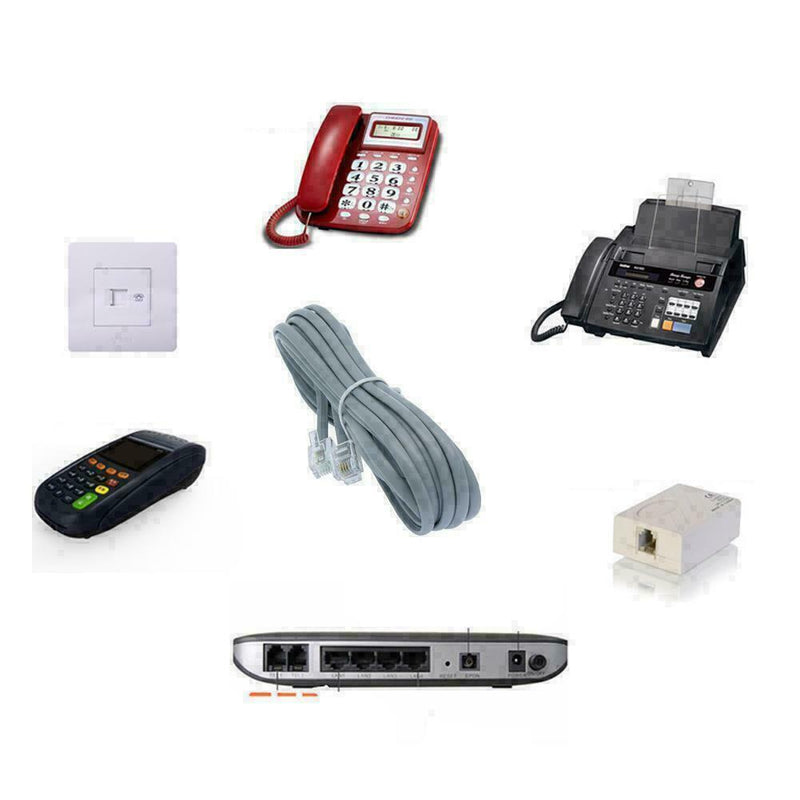 7FT Line Cord Cable 6P6C RJ12 RJ11 DSL Modem Fax Phone Telephone Landline Y S3G9
