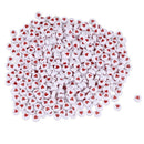 500PCs White Red Love Heart Acrylic Flat Round Beads 7mm(2/8 inch) Dia. N5I9