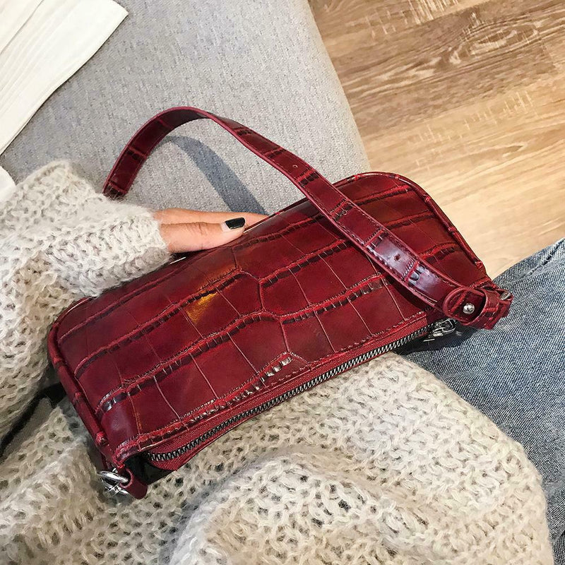 Retro Handbag Women Crocodile Leather Tote Office Lady Shoulder Bag (Red)