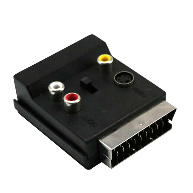 Switchable Scart Male to Scart Female M/F S-Video 3 RCA Audio Socket Black