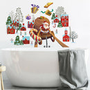 2pcs Christmas Santa Claus Carriage Wall Stickers Living Room Bedroom Decor A