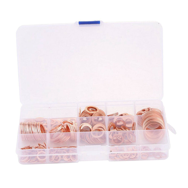 280PCS M5-M20 Copper Crush Washer Gasket Set Flat Ring Seal Assortment Kit Set