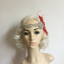 Women Diamante Red Feather Flapper 1920s Head Band Great  Headpiece