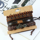 4pcs Retro Weave Rope Bracelet DIY Cowhide Leather Beads Bangle Men Jewelry