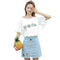 Embroidery Letter Print T-shirts Women O-neck Flare Sleeve Tees Tops (M)