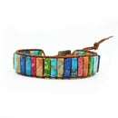 Chakra Bracelet Handmade Natural Stone Tube Beads Leather Wrap Women's Bangle