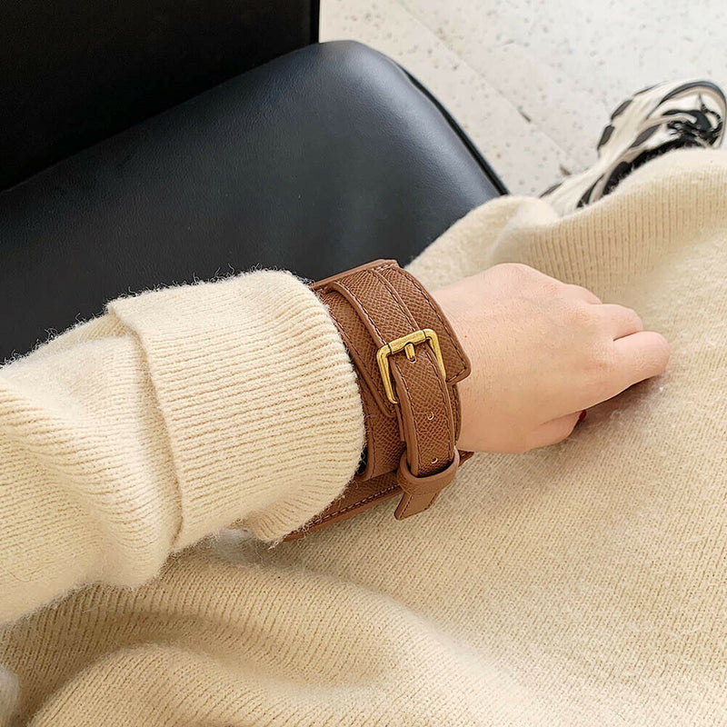 Women Solid Mini Wrist Bag Leather Purse Wristlet Clutch Handbag (Coffee)