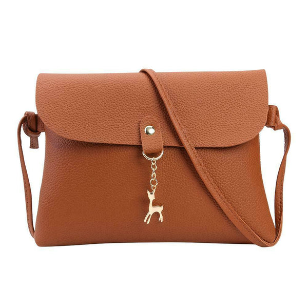 Pure Color Deer Pendant Shoulder Handbags Women Crossbody Bag (Light Brown)