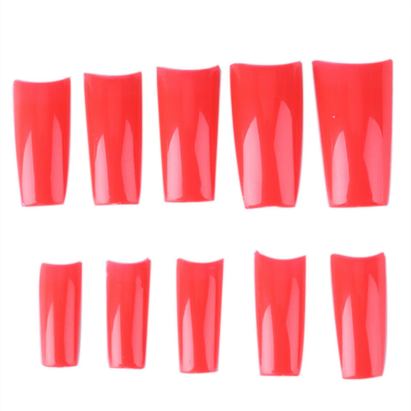 500pcs French Tips False Nail Half Cover Nail Art Tool (Watermelon Red) A