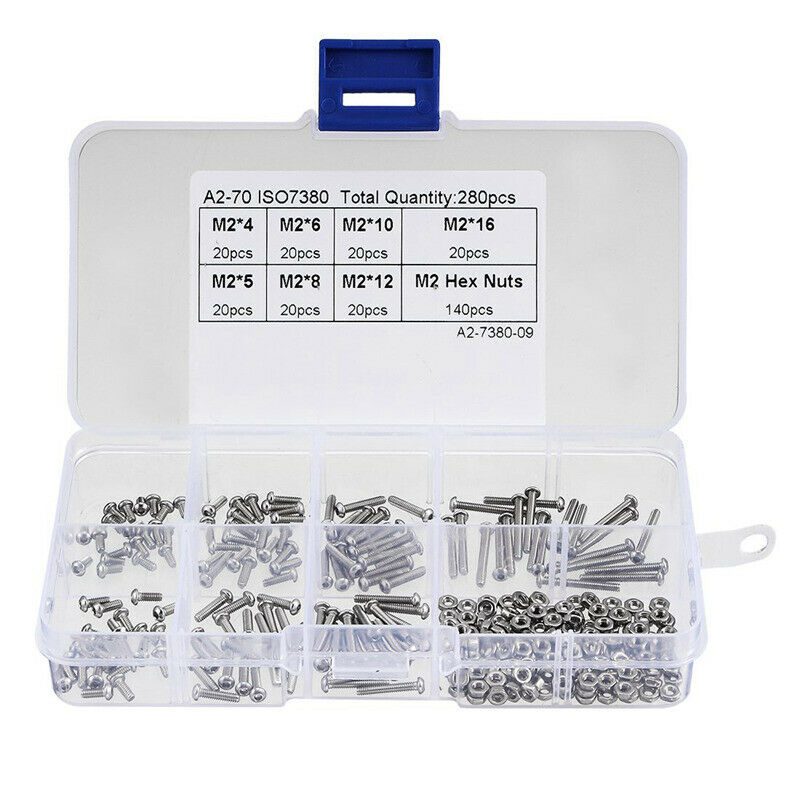 280pcs M2 304 Stainless Steel Hex Socket Button Head Cap Bolts Screws Nuts