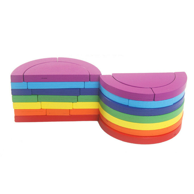 Geometric Shape Kids Wooden Rainbow Stack Building Blocks Educational Toys