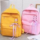 4Pcs/Set Ribbon Chain Bowknot Canvas Backpack Travel Rucksacks Leisure Back
