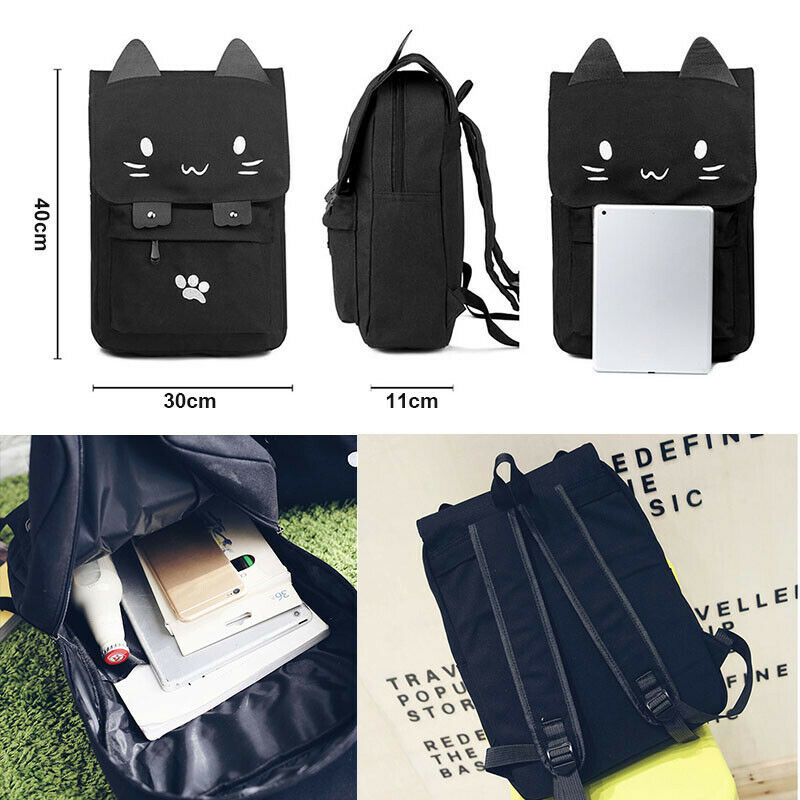 fashion Cute Cat Embroidery Canvas Student bag Cartoons Women Backpack Leis G1R7
